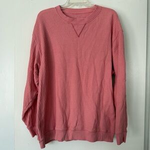Aerie The Sweat Waffle Crew Neck Pullover Sweatshirt Rose Pink